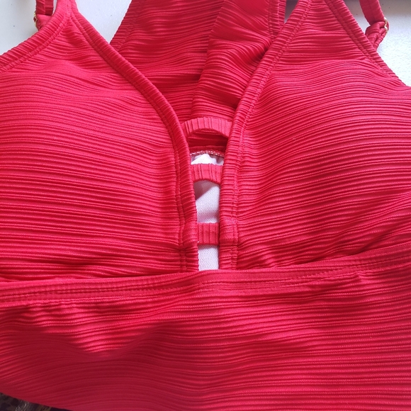 Wonderly Womens Red Ribbed One Piece Swimsuit NWT Memorial Day 4th July Sz Small - Picture 3 of 11